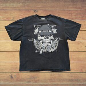 Y2K Joker Denim Grunge Streetwear Vintage Large Shirt Skull With Roses